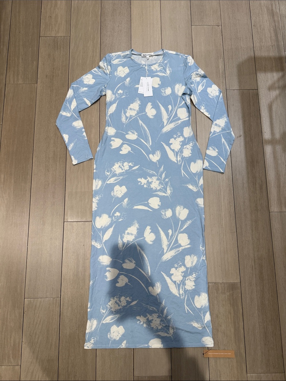 Reformation Tommie Knit Dress Clarity Light Blue Floral Crewneck Dress